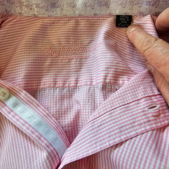 English Laundry men's pink pinstripe button down shirt, embroidery 15 1/… - Picture 5 of 8